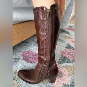 Vintage Italian Leather Knee High Cherry Brown Boots EU 40